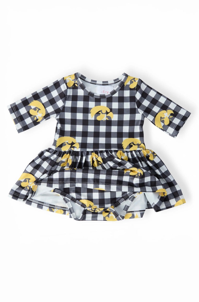 *PRE-ORDER* Iowa Plaid Tigerhawk 3/4 Sleeve Twirl Bodysuit