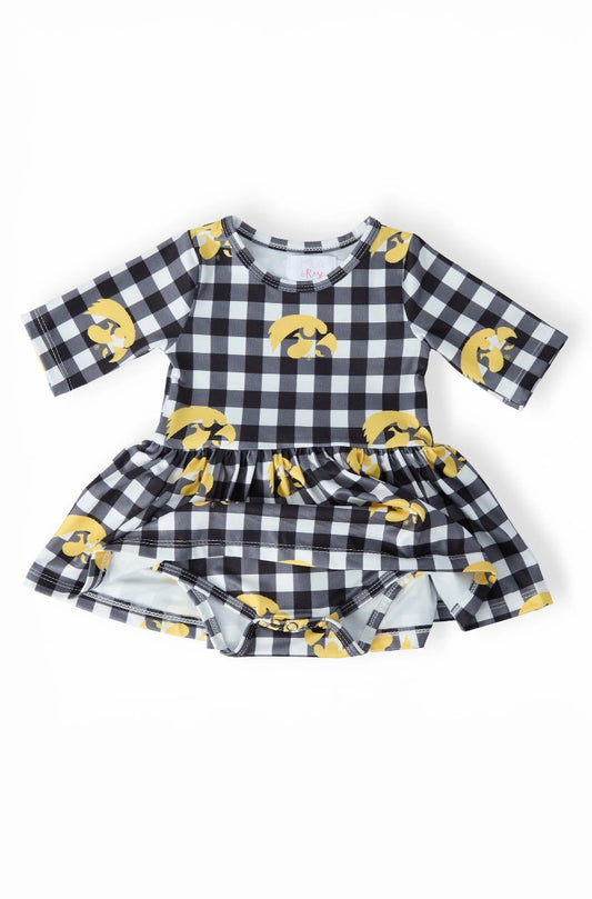 *PRE-ORDER* Iowa Plaid Tigerhawk 3/4 Sleeve Twirl Bodysuit