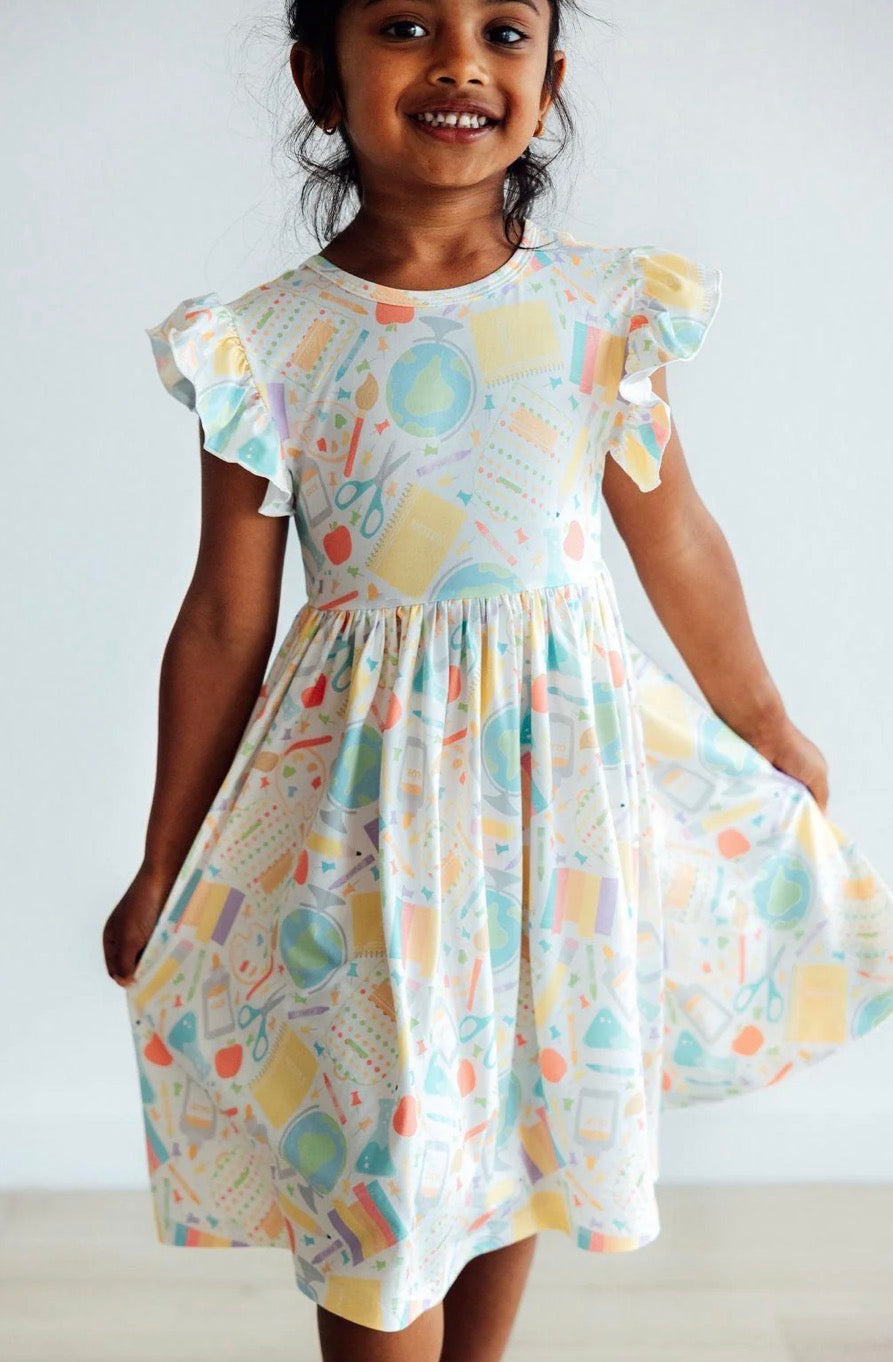 *PRE-ORDER* Campus Cutie Flutter Sleeve Twirl Dress