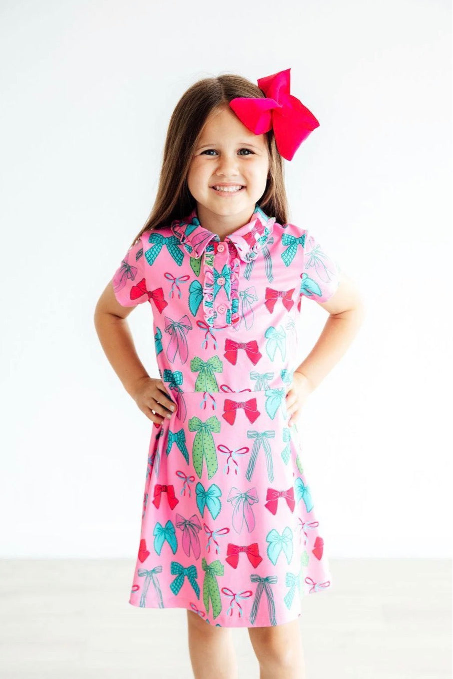 *Pre-Order* Pink Twirls & Ties S/S Polo Dress