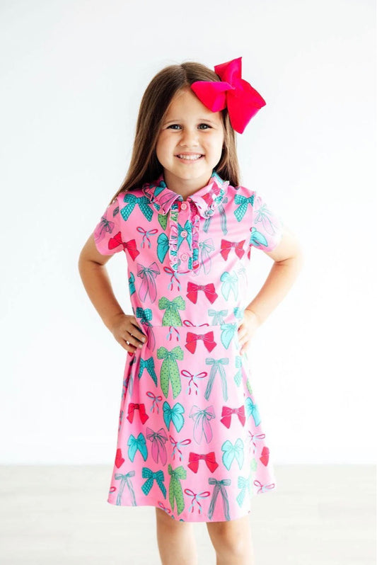 *Pre-Order* Pink Twirls & Ties S/S Polo Dress