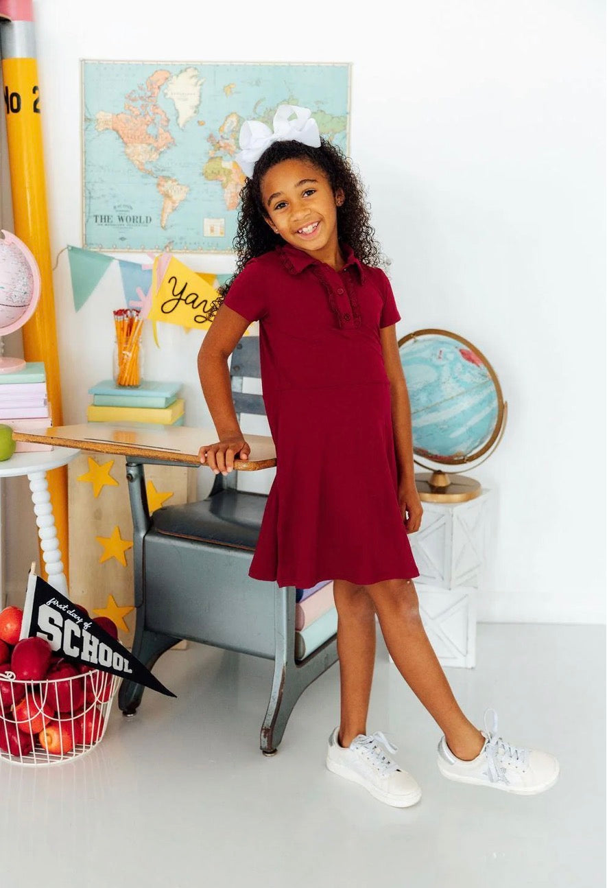 *Pre-Order* Burgundy S/S Polo Dress
