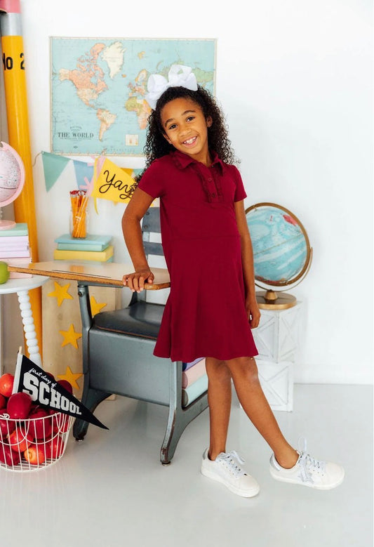 *Pre-Order* Burgundy S/S Polo Dress