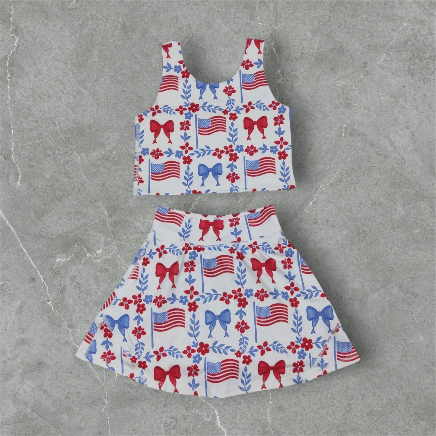 *PRE-ORDER* Patriotic Athletic Crop / High Waisted Skirt Set