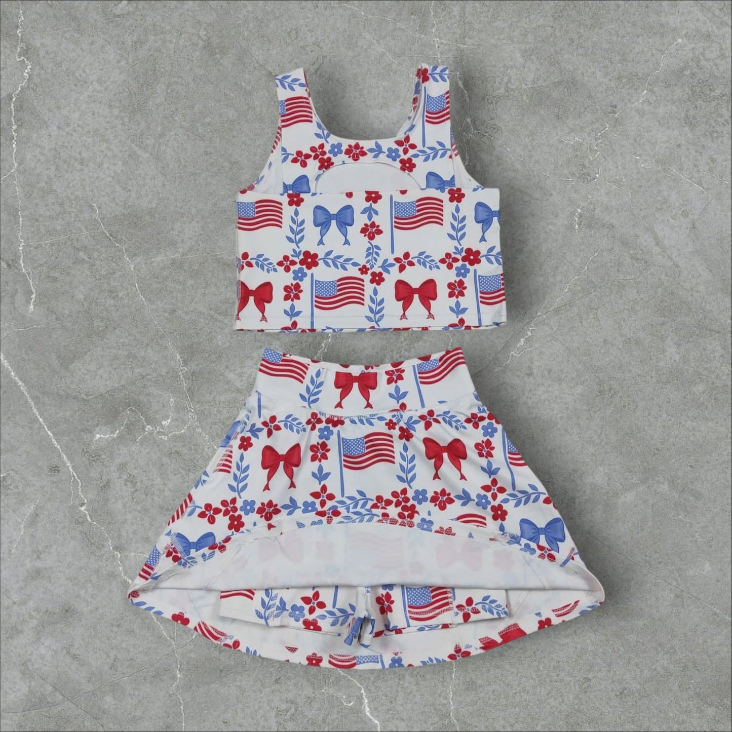 *PRE-ORDER* Patriotic Athletic Crop / High Waisted Skirt Set