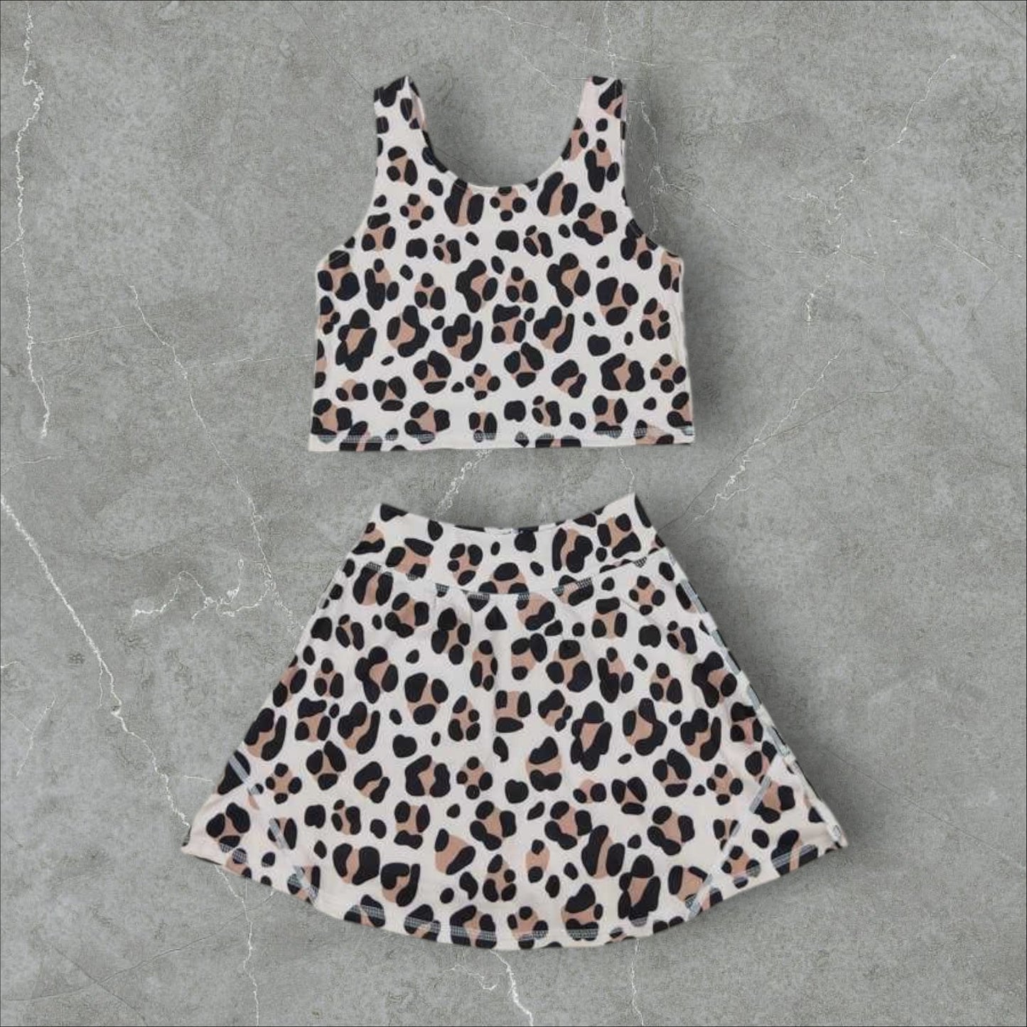 *PRE-ORDER* Leopard Athletic Crop / High Waisted Skirt Set