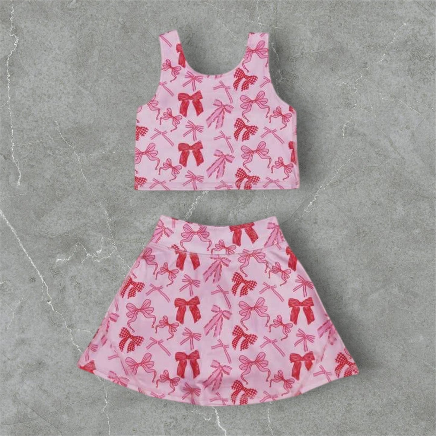 *PRE-ORDER* Pink Bows Athletic Crop / High Waisted Skirt Set