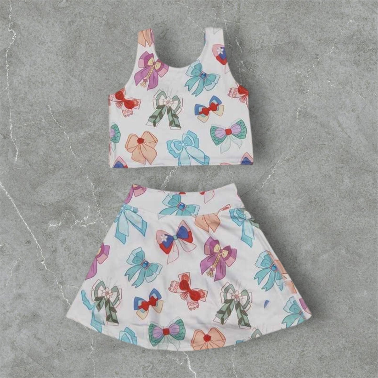 *PRE-ORDER* Princess Bows Athletic Crop / High Waisted Skirt Set
