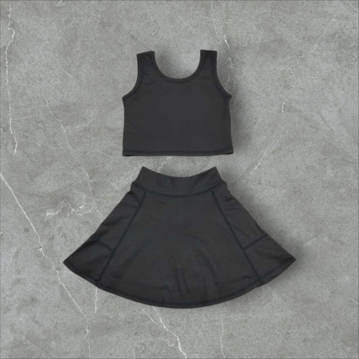 *PRE-ORDER* Black Athletic Crop / High Waisted Skirt Set