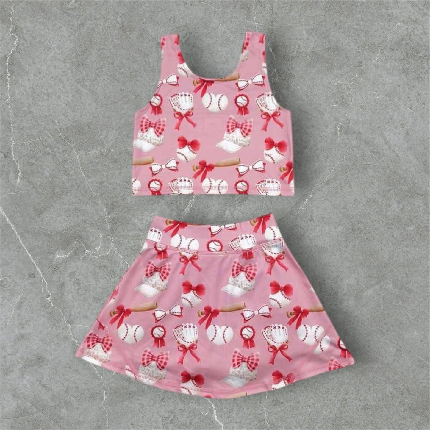 *PRE-ORDER* Baseball Athletic Crop / High Waisted Skirt Set
