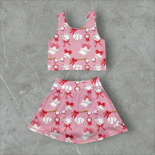 *PRE-ORDER* Baseball Athletic Crop / High Waisted Skirt Set