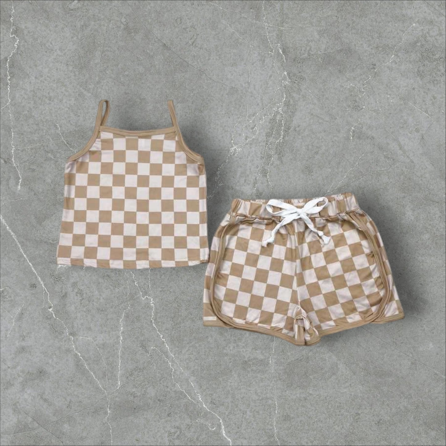 *PRE-ORDER* Brown Checker Crop Shorts Set