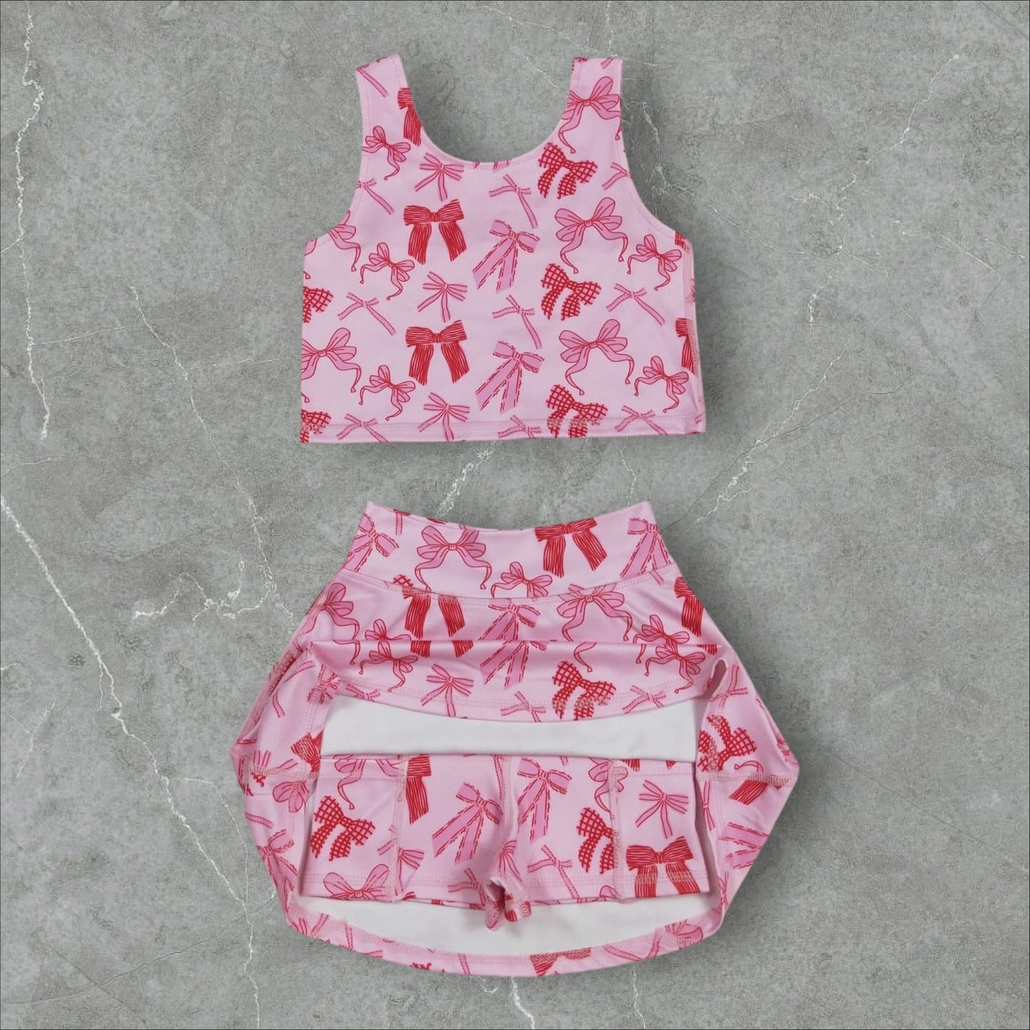 *PRE-ORDER* Pink Bows Athletic Skort Set