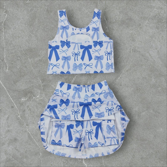 *PRE-ORDER* Blue Bows Athletic Skort Set