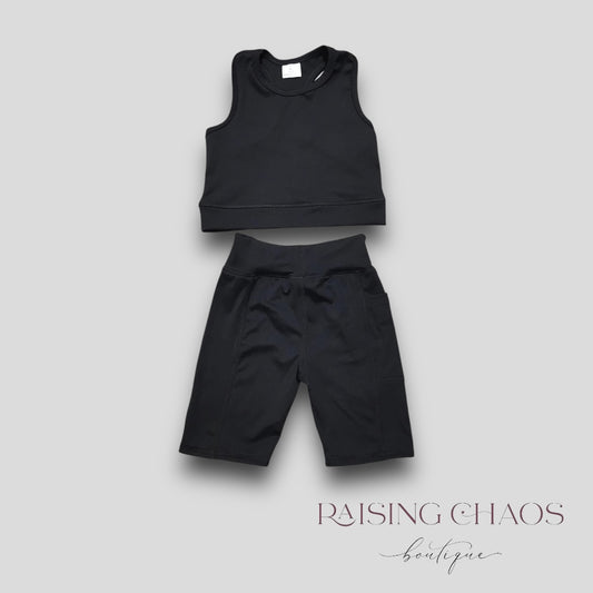 *Pre-Order* Black Athletic Racer Back Biker Shorts Set
