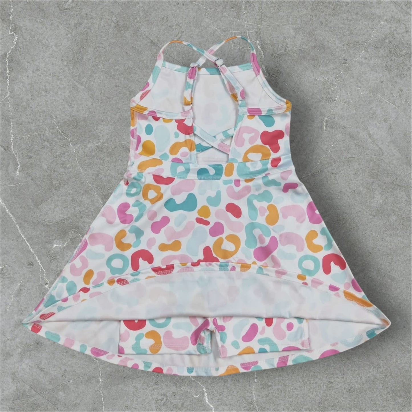 *Pre-Order* Colorful Leopard Athletic Dress w Cross Back + Built-In Shorts