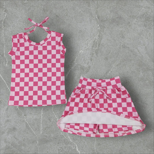 *PRE-ORDER* Pink Checker Skort Set