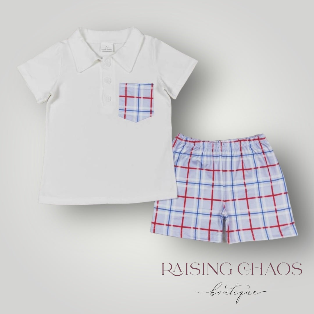 *PRE-ORDER* Patriotic RWB Plaid Shorts Set