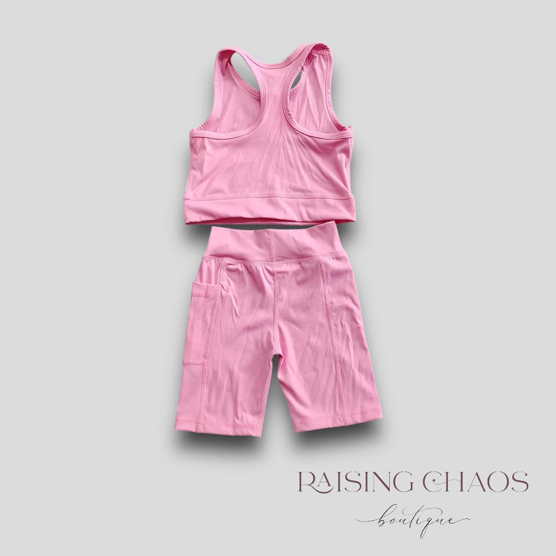*Pre-Order* Pink Athletic Racer Back Biker Shorts Set