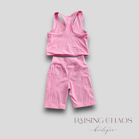 *Pre-Order* Pink Athletic Racer Back Biker Shorts Set