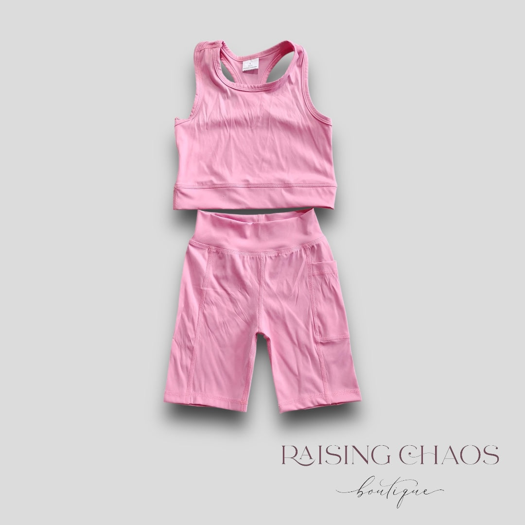 *Pre-Order* Pink Athletic Racer Back Biker Shorts Set