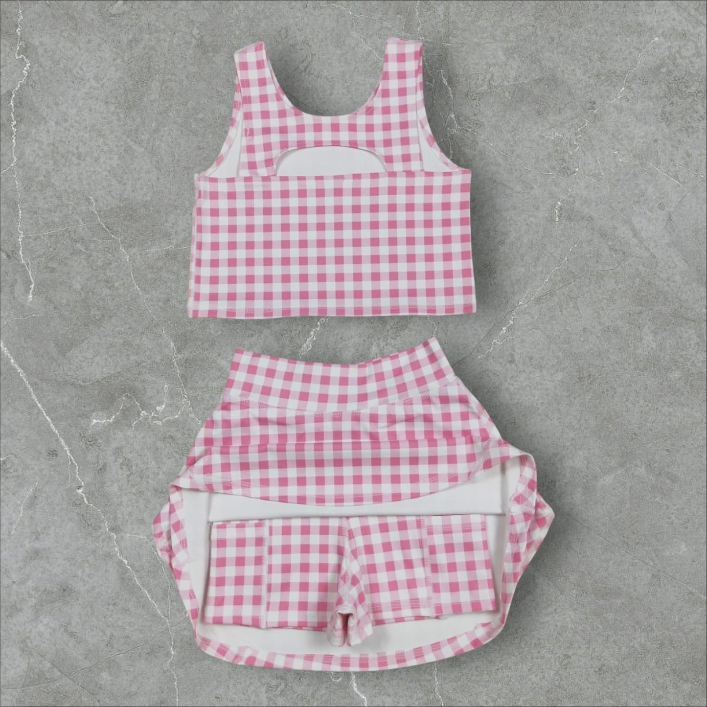 *PRE-ORDER* Pink Gingham Athletic Skort Set