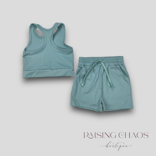 *Pre-Order* Blue Athletic Racer Back Shorts Set