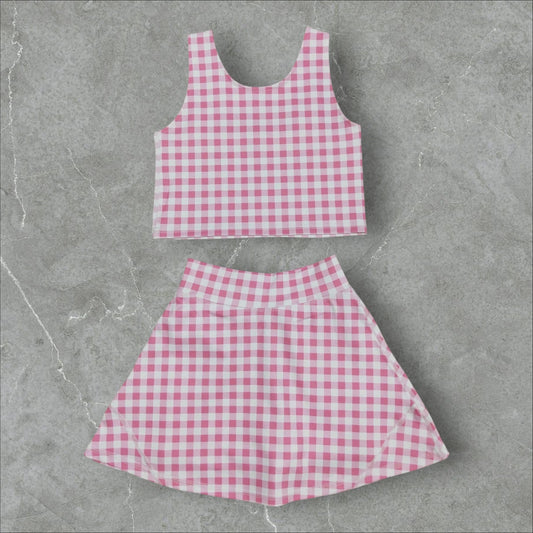 *PRE-ORDER* Pink Gingham Athletic Skort Set