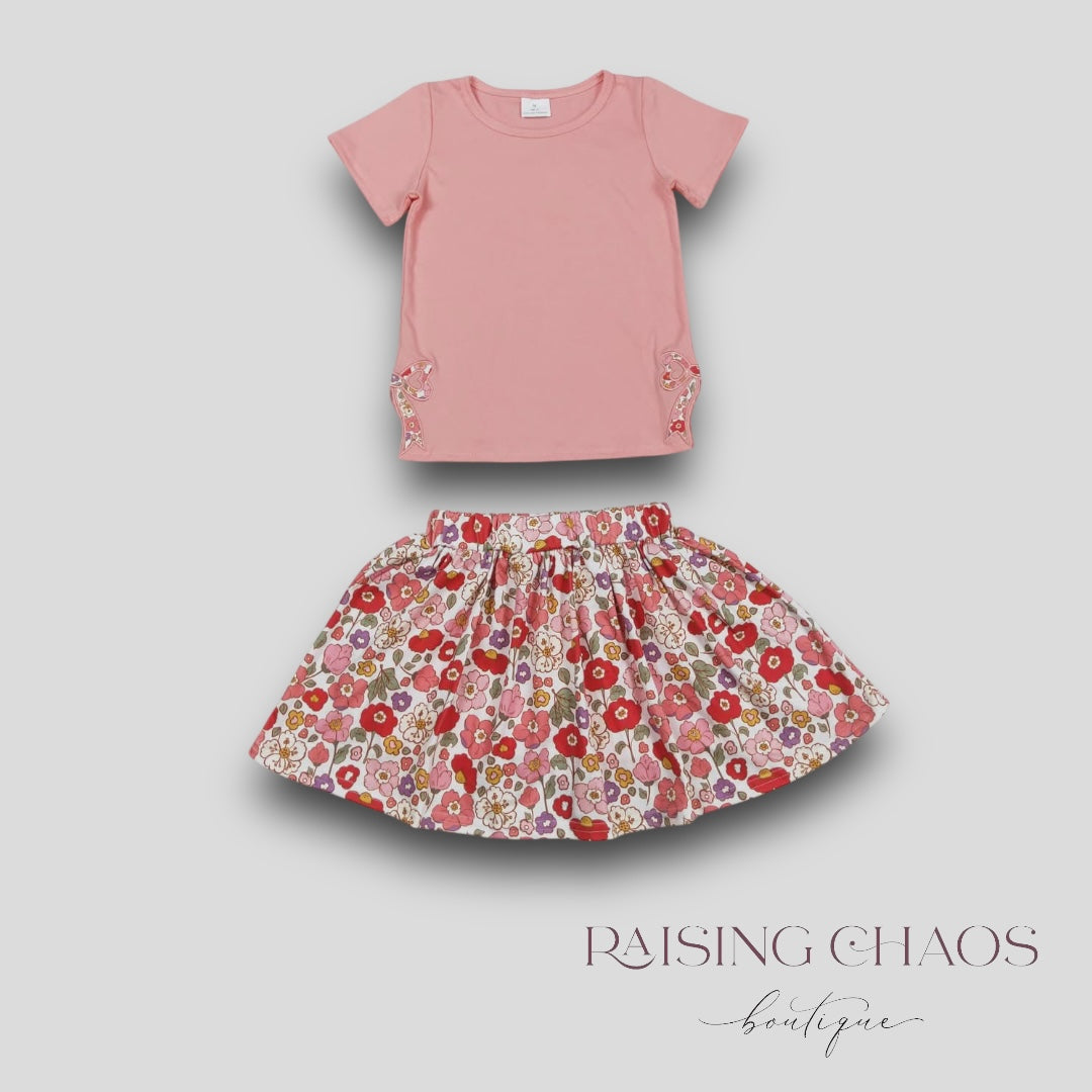 *PRE-ORDER* Floral Bow Cut Out Skort Set