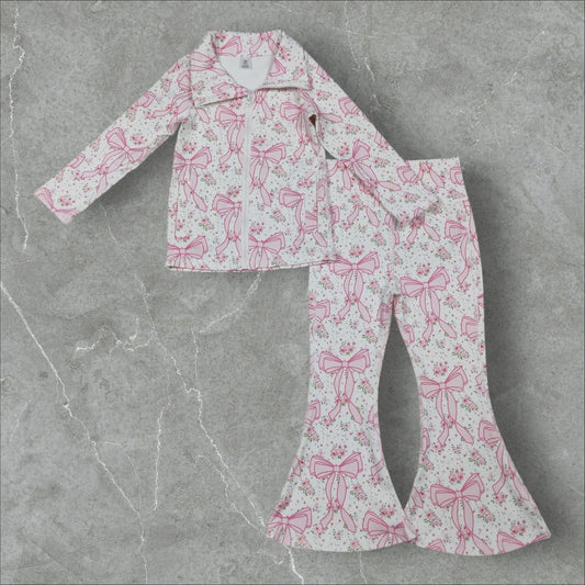 *PRE-ORDER* Pink Bows Athletic Flare Pant Set