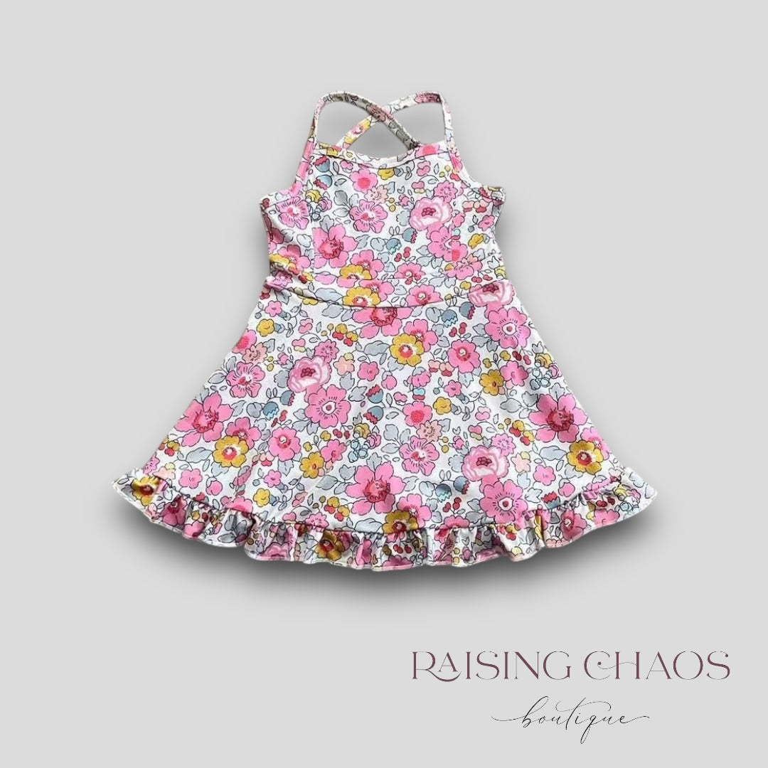 *Pre-Order* Floral Athletic Dress w Cross Back + Built-In Shorts