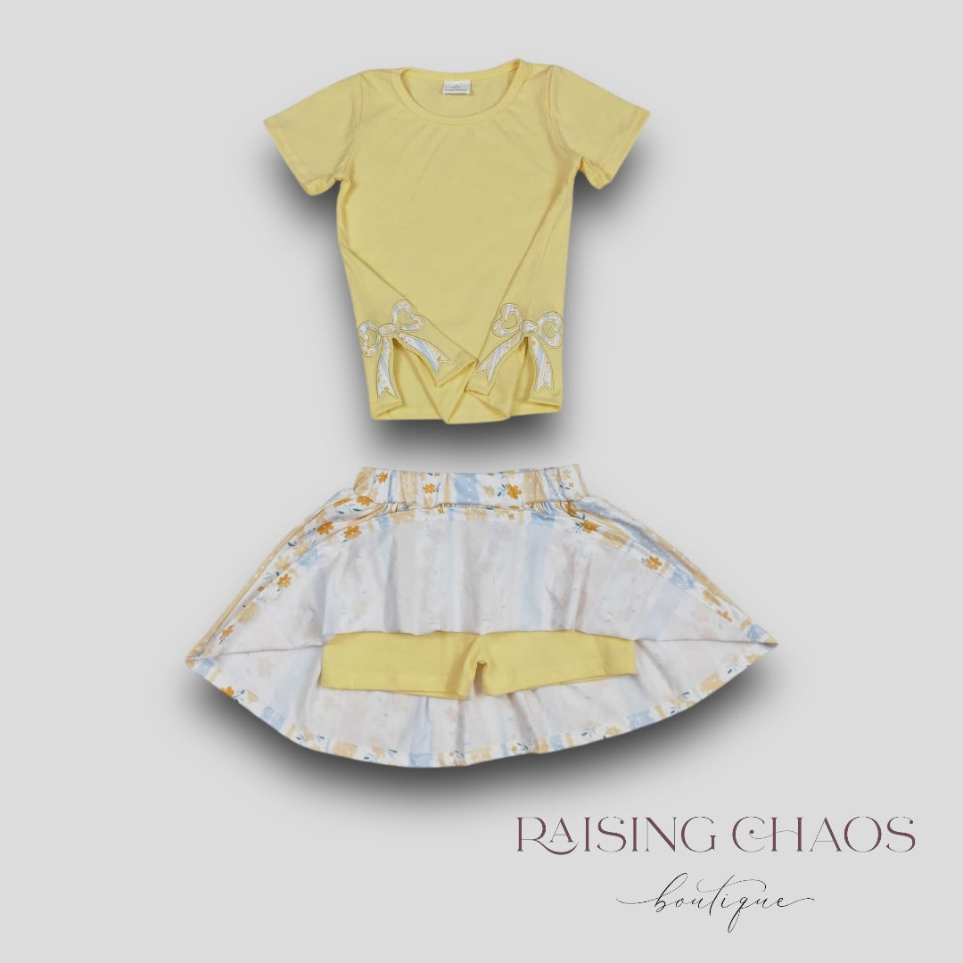 *PRE-ORDER* Floral Bow Cut Out Skort Set