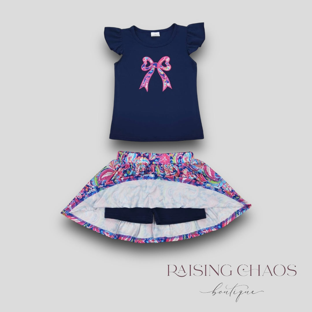 *PRE-ORDER* Floral Bow Skort Set