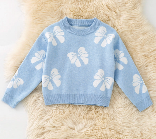 Lt. Blue Bow Printed Knit Sweater