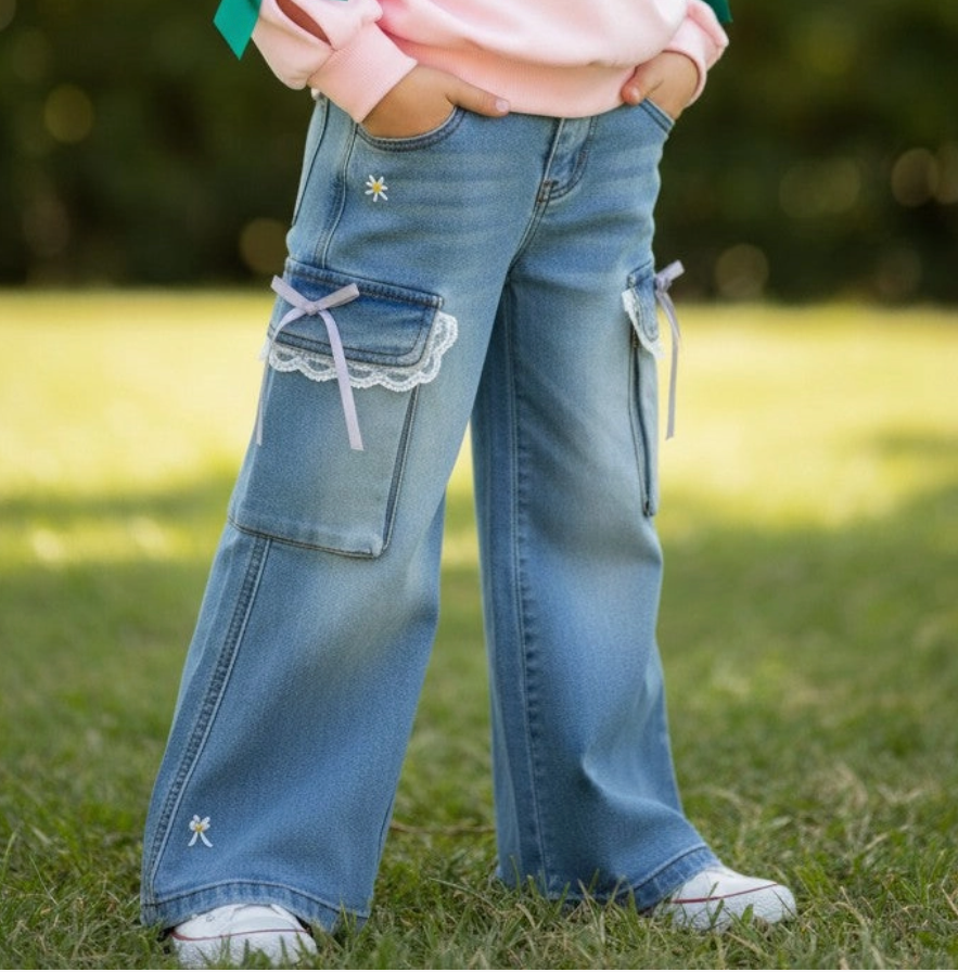 Cargo Denim Pants with Side Pockets
