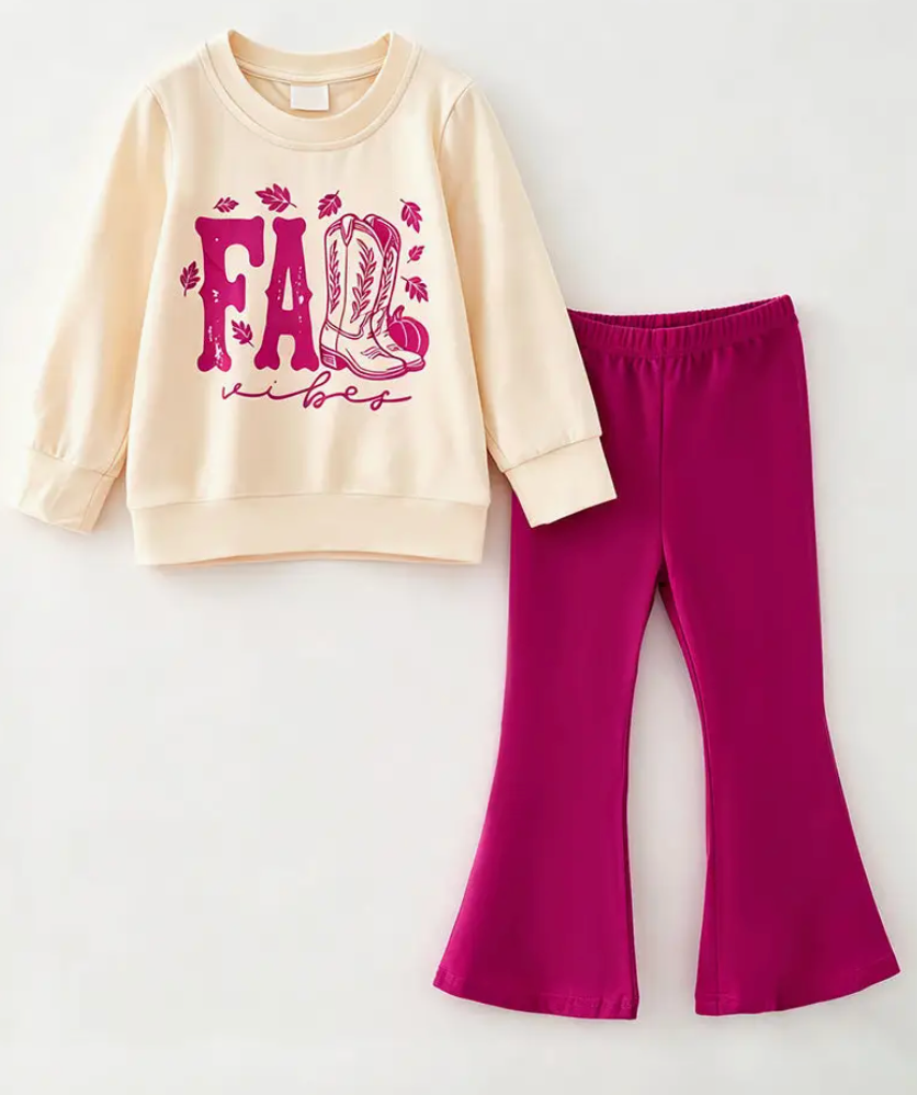 Cream Fall Vibes Top and Magenta Bottoms