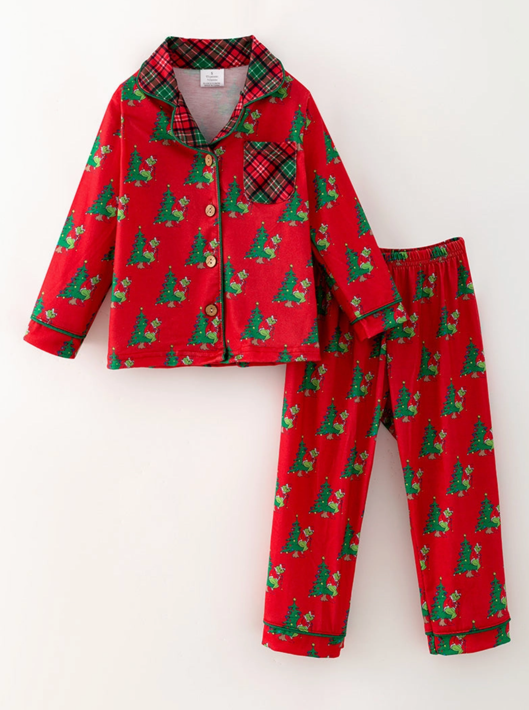 Red & Plaid Christmas Character Printed Boys Pajamas