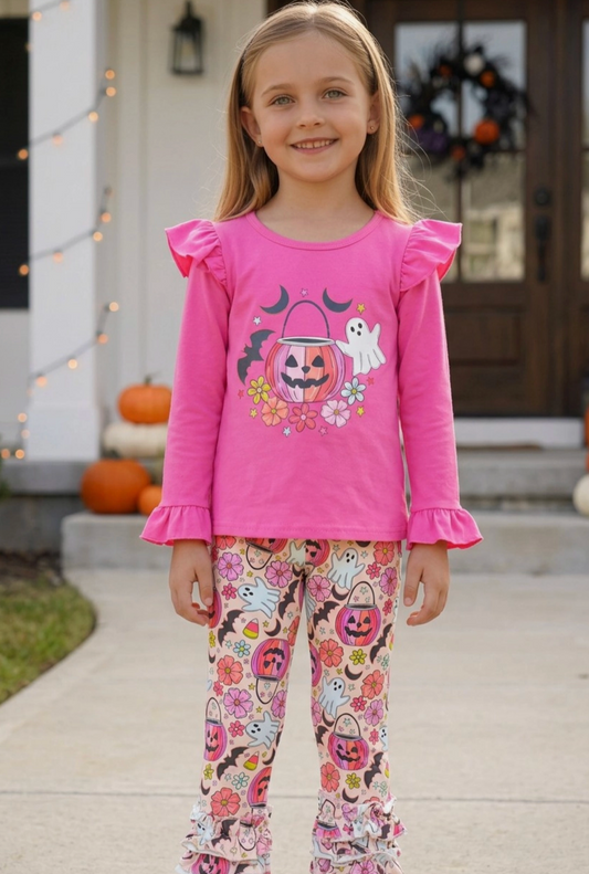 Fuchsia Halloween Printed Long Sleeve Top and Printed Leggings