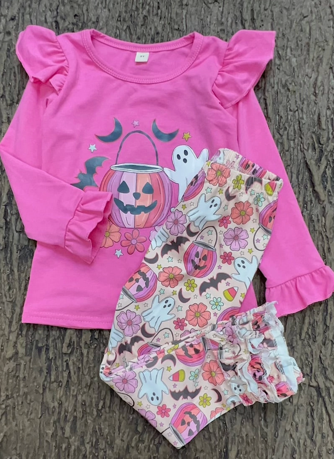 Fuchsia Halloween Printed Long Sleeve Top and Printed Leggings